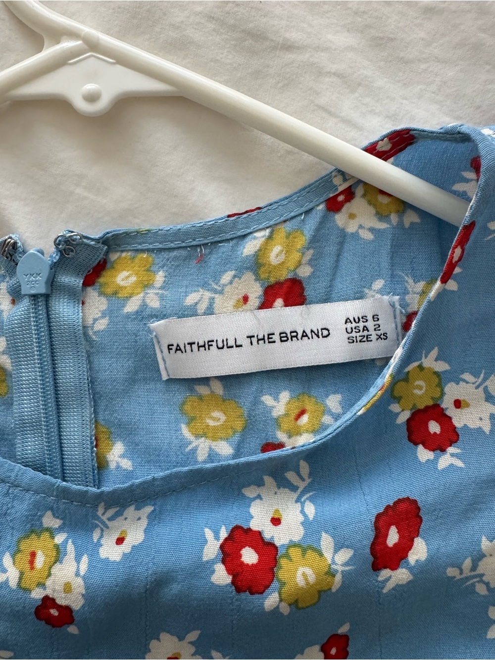 Faithfull the Brand Light Blue Floral Midi Dress with Red Accents - Picture 7 of 8